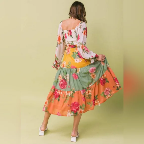 Love Colette Floral Smocked Midi Dress Size M Boho Cottagecore - Picture 6 of 12